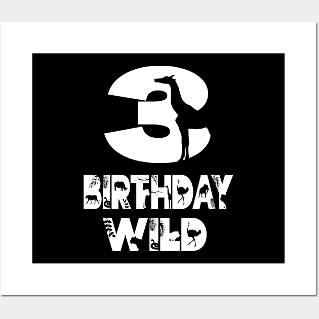 3rd Birthday Wild Kid 3 Years Old Zoo Theme Animal Party design Wall Art by Grabitees